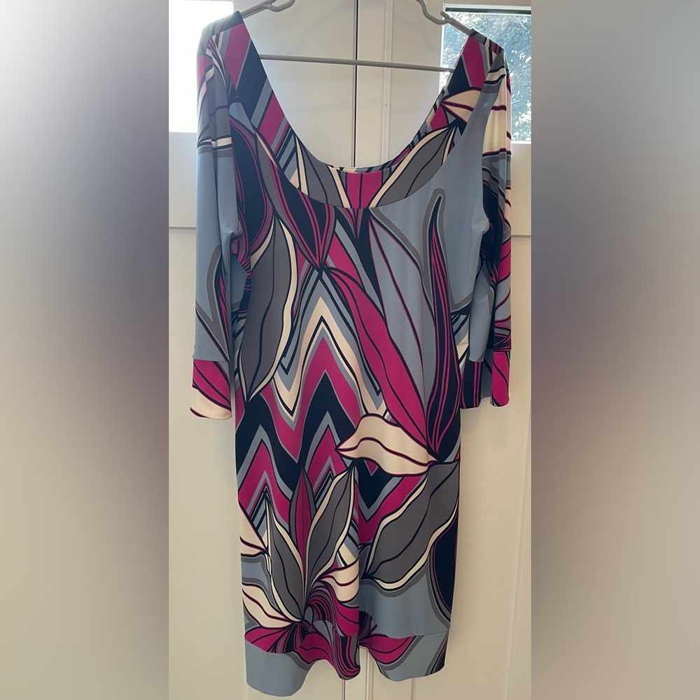 Karen Kane shift dress tunic top XL scoop neck 3/4 sleeves blue pink black $159